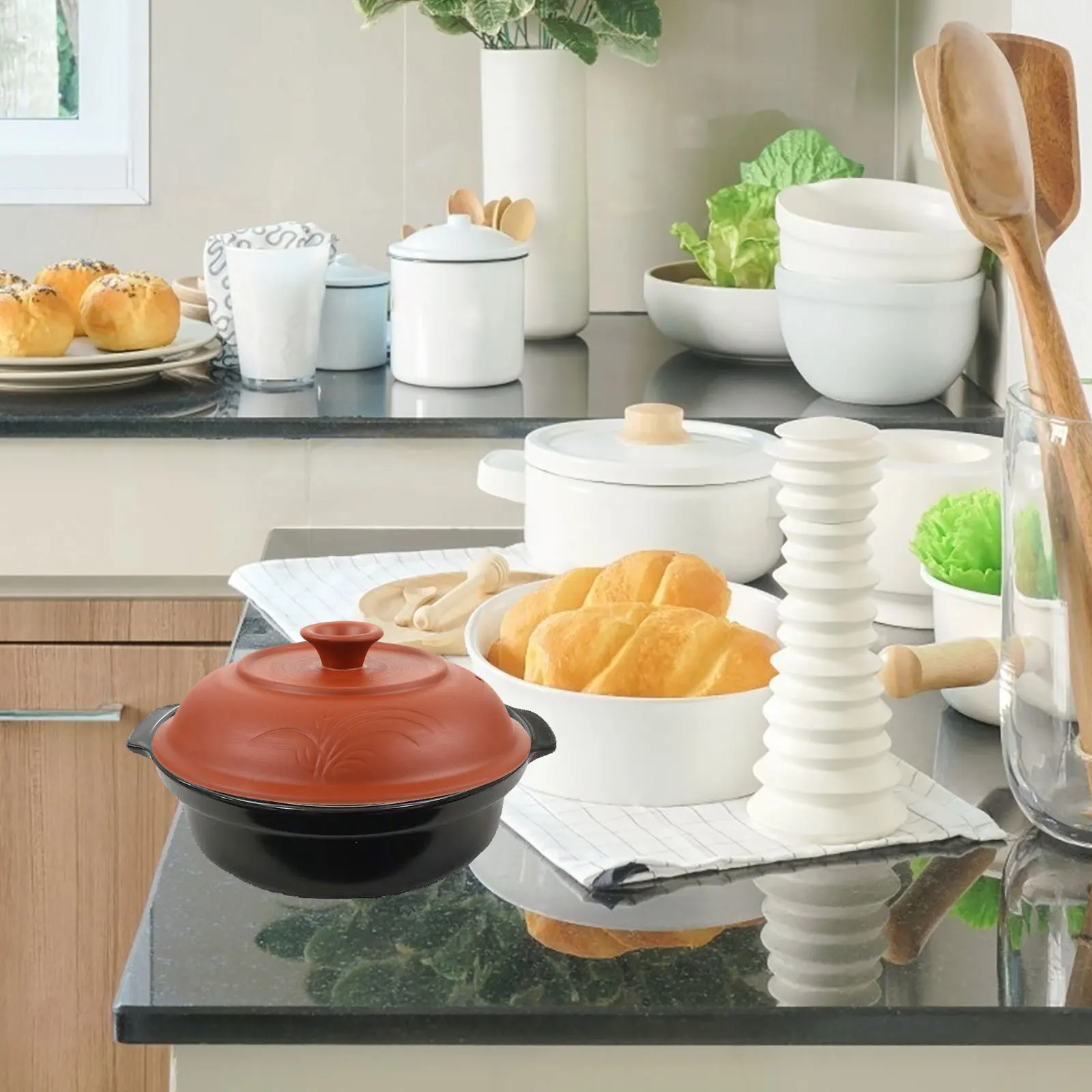 

Electric Clay Lid Ceramic Stewing Pot Accessory With Vent Hole Smooth Edge Casserole Cover Kitchen Cookware Tool Soup Pot