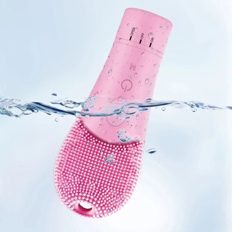 Ultrasonic silicone high frequency vibration heating massager cleansing brush deep facial cleaning device