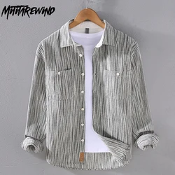 Japanese Vintage Denim Shirt Men High Street Youth Fashion Jean Shirt 100% Cotton Long Sleeve Striped Shirt Loose Causal Top Y2k