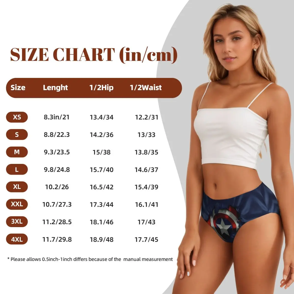 Custom Women's Captain America Shield Comic Blue Brief Panties Female Stretch Underwear Underpants