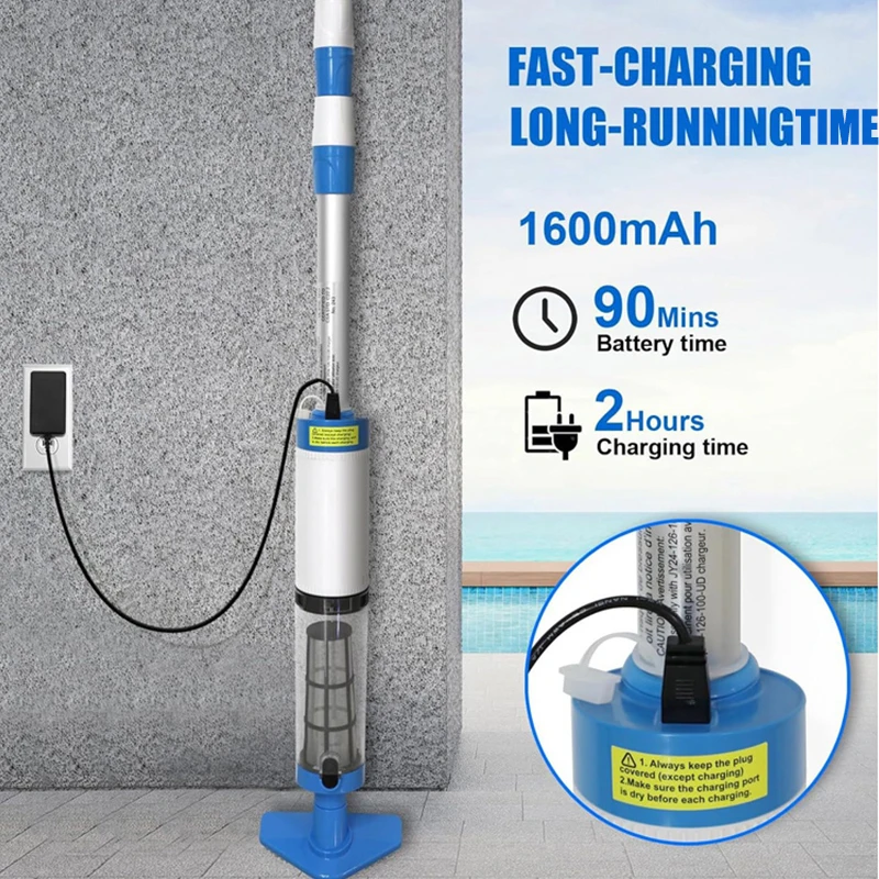 Electric Pool Vacuum Cleaner Rechargeable Handheld Pool Floor Vacuum Cordless Pool Bottom Suction Cleaner with Brush Accessories