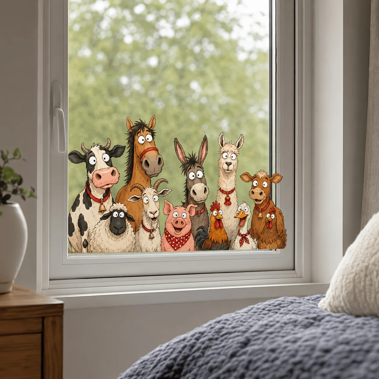 1pc Farm Animal Wall Decal Window Sticker, Featuring Cow, Horse, Donkey, Alpaca, Goat, Sheep, Pig, Chicken, Duck Barnyard Animal