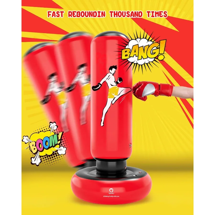 66 inch grotere stabiele opblaasbare bokszakspeelgoed met bokshandschoenen voor leeftijd 6-12 Ideaal voor het oefenen van Karate Taekwondo en MMA