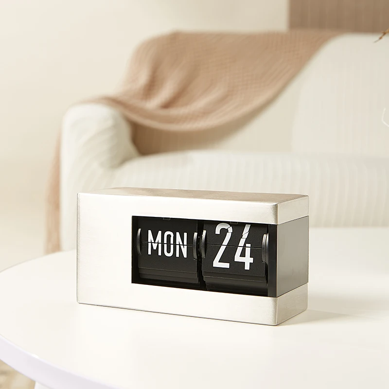 

Calendar Flip Clock, Digital Flip Down Clock, Nightlight Design Desk Clock for Office Home Decoration Brown,Silver Color