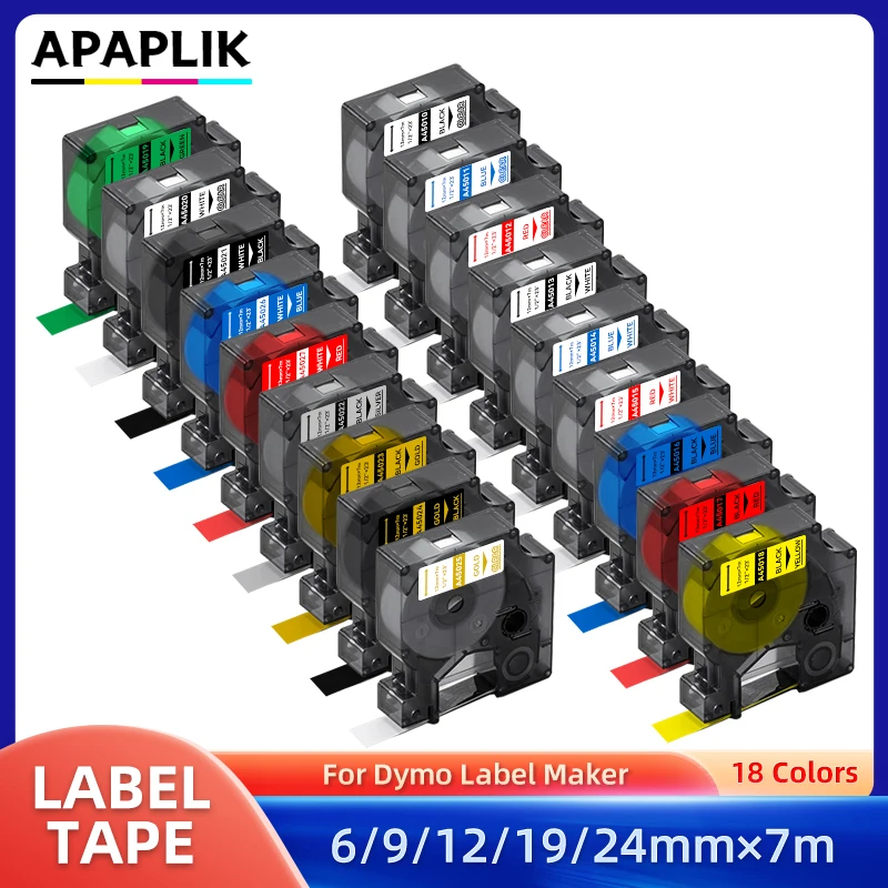 6/9/12/19/24mm Multicolor Label tapes Compatible Dymo D1 Label Tapes 45013 40913 43613 45018 40918 40914 For Dymo LM160 LM280