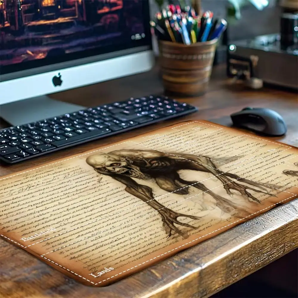 Vintage Grimoire Demon Large Gaming Desk Mat Non Slip Rubber Stitched Keyboard Mouse Pad E-Sport Office Desktop Decor