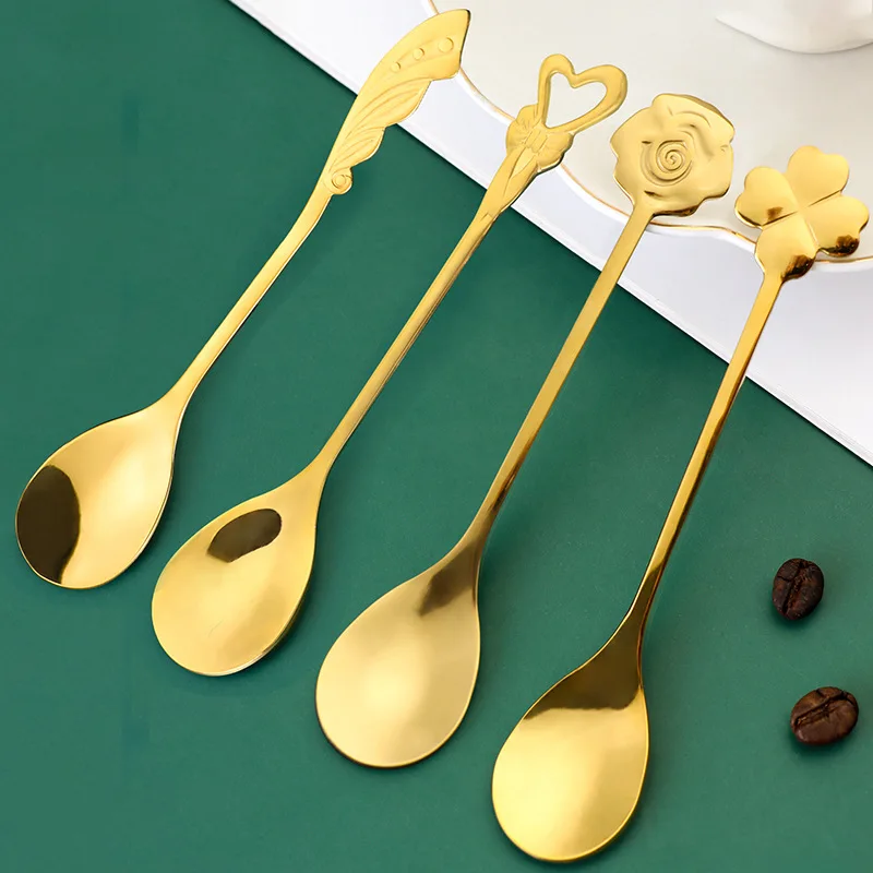 

304 stainless steel spoon series Japanese cartoon cute cat fish deer flower coffee dessert stirring spoon dinnerware set spoons