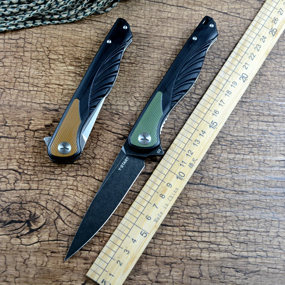 Y-START Folding Pocket Knife D2 Blade G10 Handle 2 Colors Flipper Outdoor Camping Hunting Tool LK717