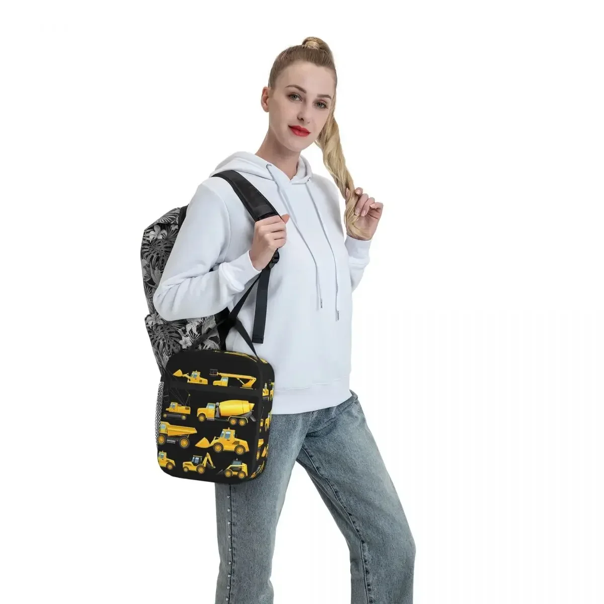 Construction Truck Excavator Insulated Lunch Bags Resuable Picnic Bags Thermal Cooler Lunch Box Lunch Tote for Woman Kids School