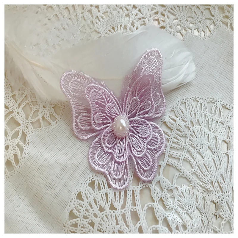 Butterfly Patches 10pcs Pink Ivory Blue Brown Purple 3D Beade Organza Embroidery Lace Appliques for Dress Sweater Clothes L14F36