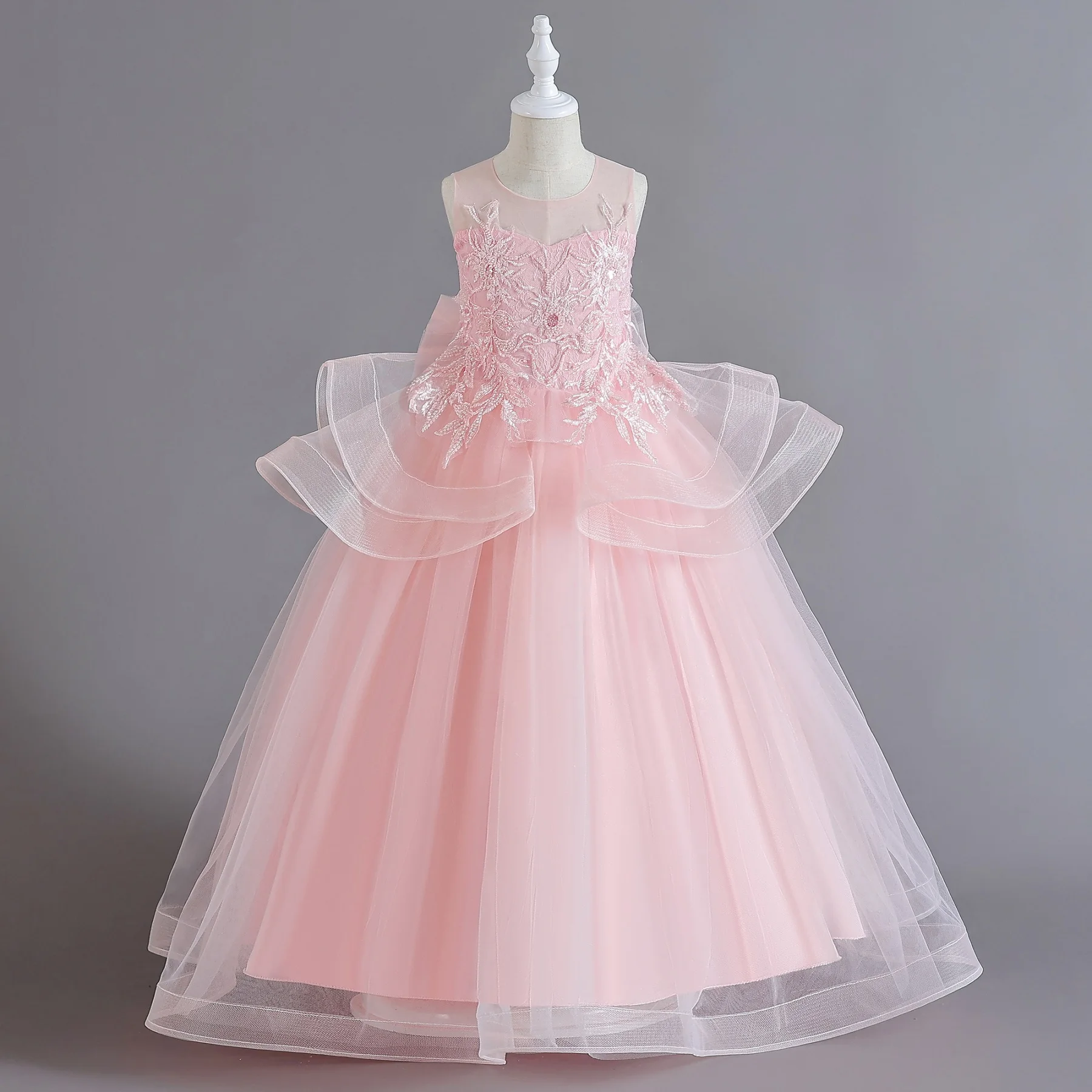 Girls Party Dresses 4 Colors 120cm-170cm Ball Gown Gauze Kids Dress Long Wedding Birthday Costume New Style Pink