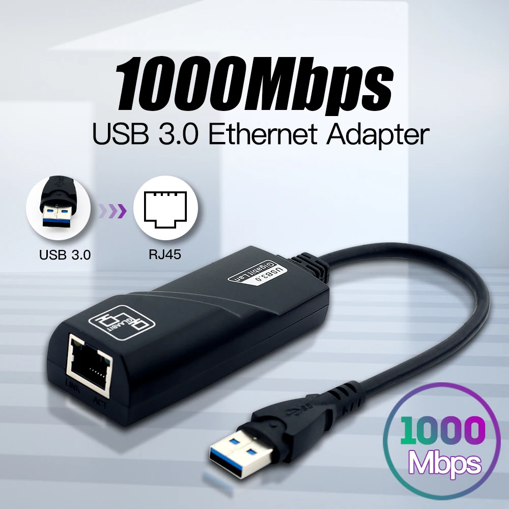 1000Mbps USB3.0 To Rj45 Lan Ethernet Adapter RTL8153 10/100/1000 Mbps Network Card For Macbook Laptop Win10/11