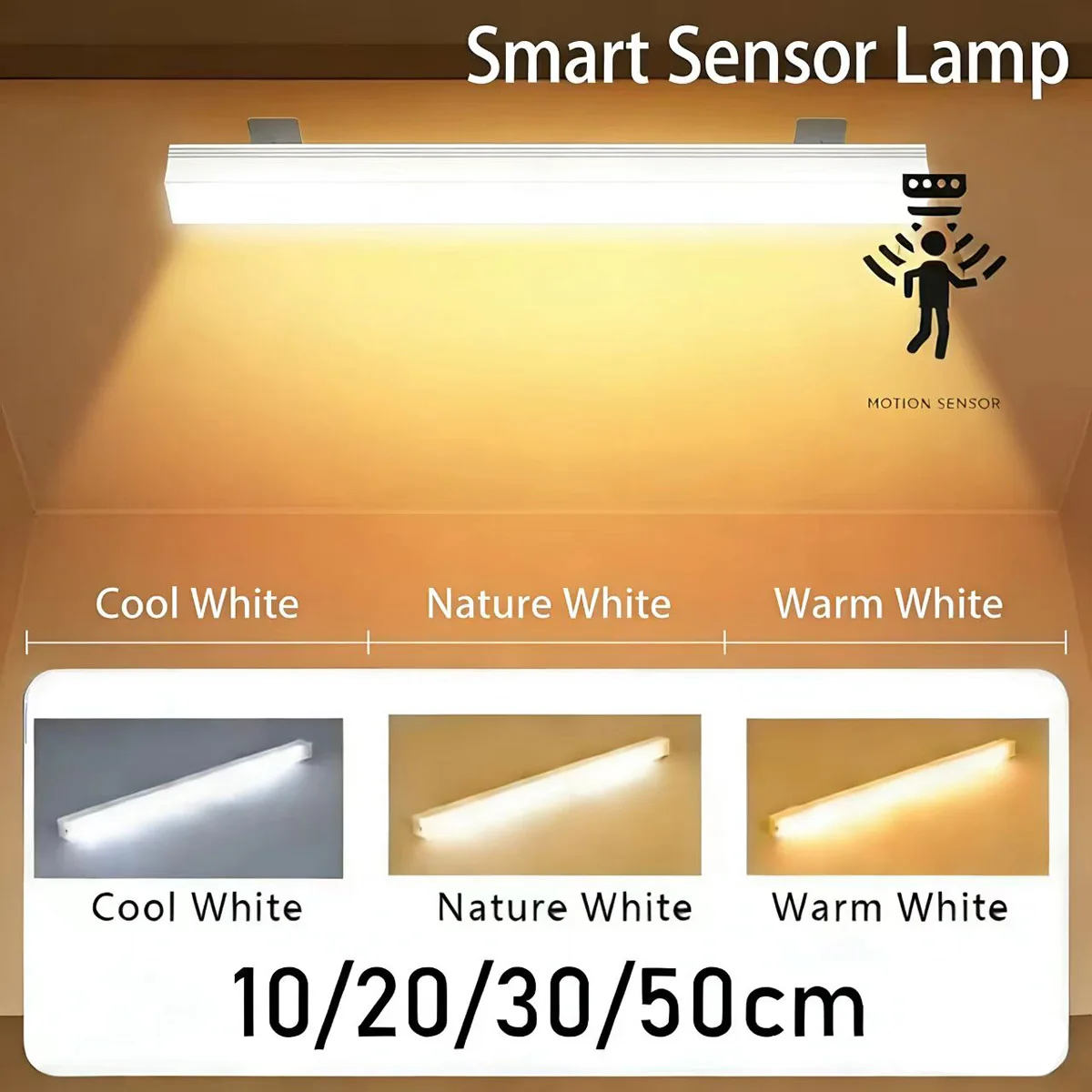 USB Type C Rechargeable Motion Sensor LED Bar for Kitchen Bedside Wardrobe Under Cabinet Light Induction Night Room Light