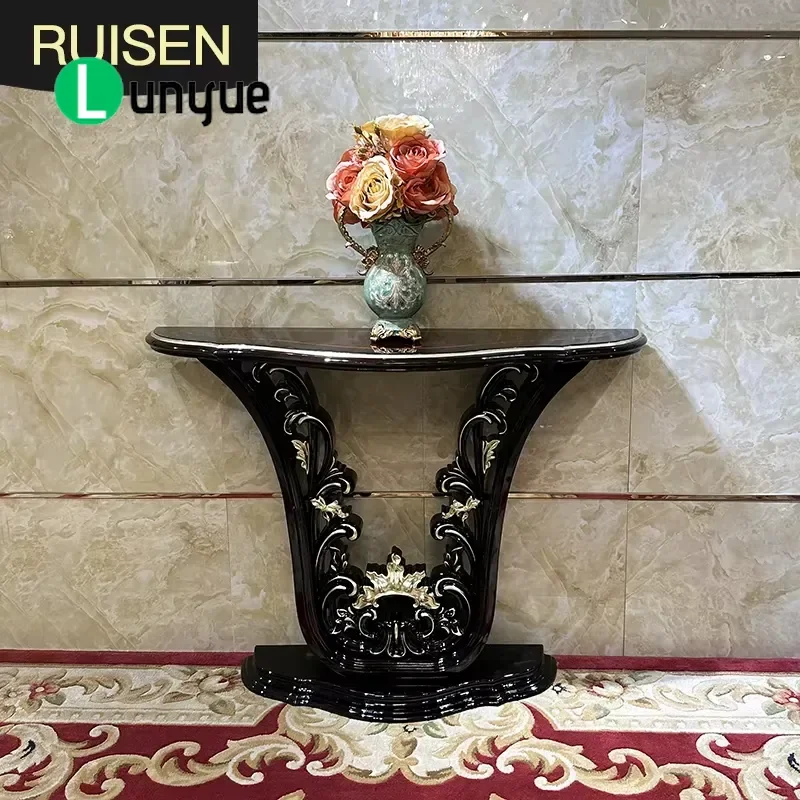 French Solid Wood Console Table European Carved Decorative Entryway Furniture Luxury Hallway Barrier Free Design Elegant Home