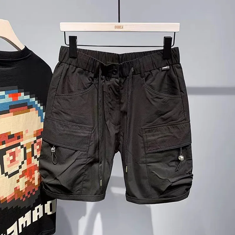 Shorts retos de algodão puro masculino, vestuário de trabalho multi-bolso, solto, casual, moda de rua, jovem, verão