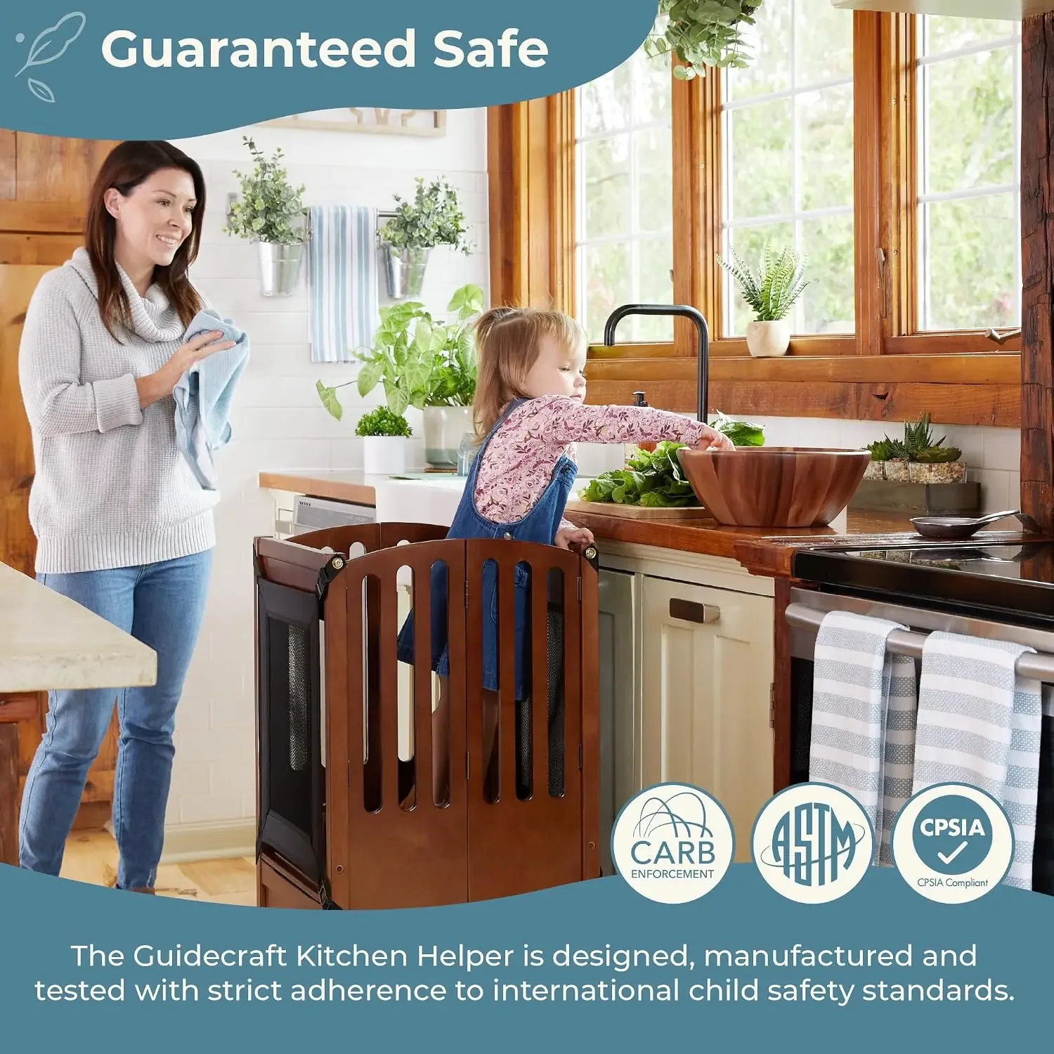Contemporary Kitchen Helper® Stool - Royal Navy: Folding Toddler Safety Tower with 2 Keepers and Non-Slip Mat, Adjustable Height