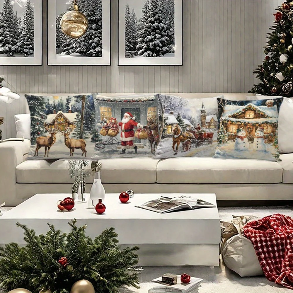 Multi-size New Year Trees and Elk Cushion Cover Pillowcases Merry Christmas Decoration Cushion Pillow Cases Home Xmas Ornament