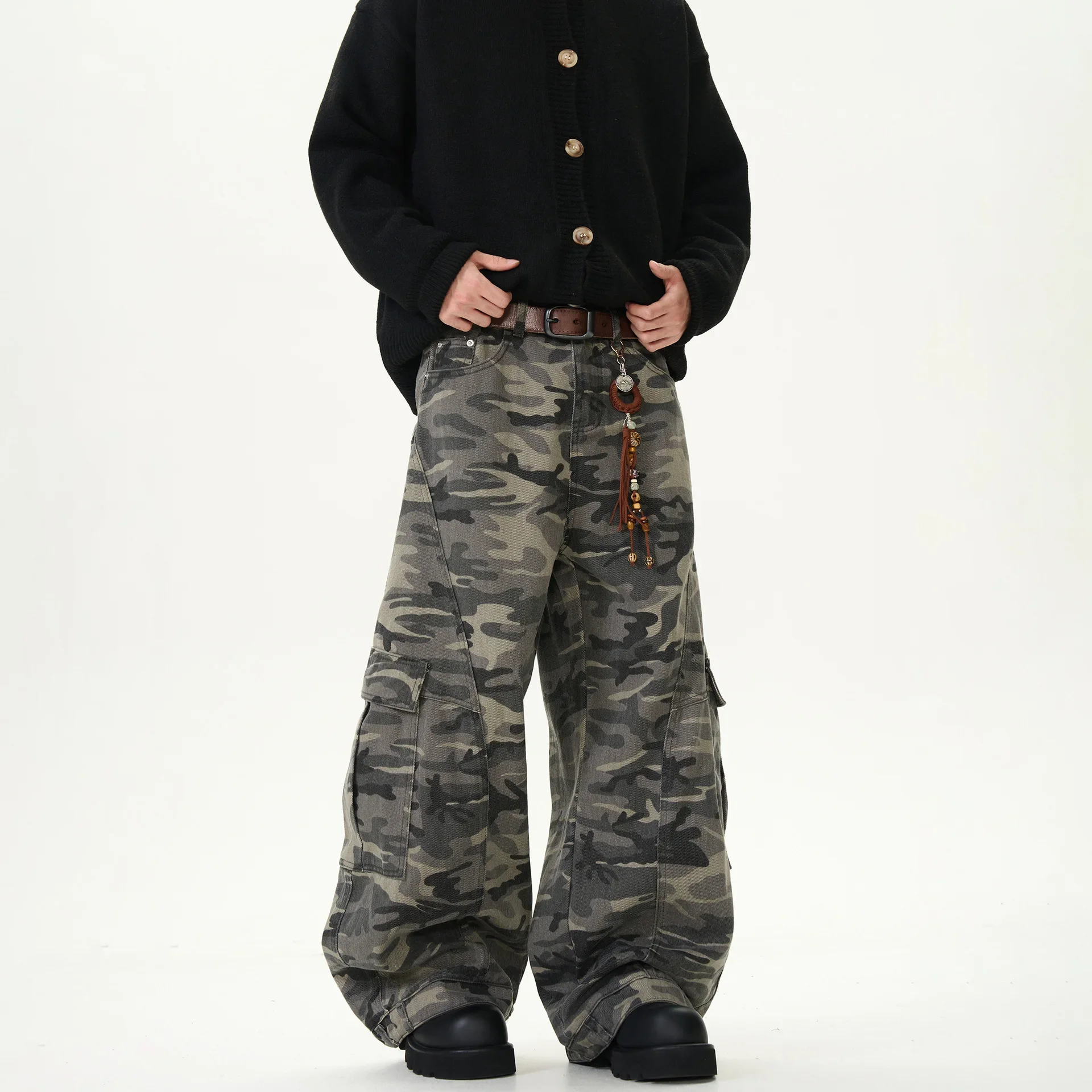 American Camouflage Work Wide-leg Pants For Men And Women, Autumn And Winter Loose Casual Vintage Jeans