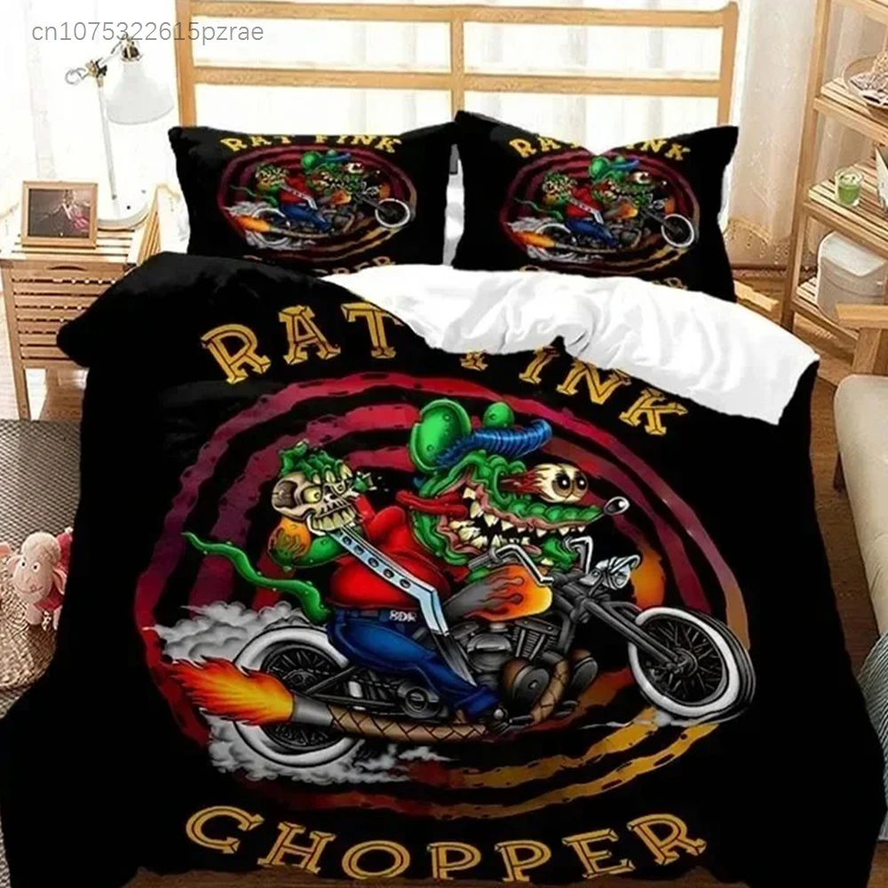 Cartoon Rat Fink Green Mouse Bedding Set Boys Girls Twin Queen Size Duvet Cover Pillowcase Bed Kids Adult Fashion