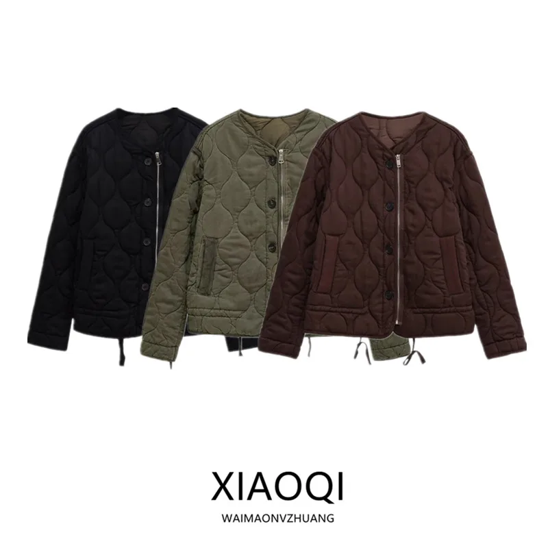 Loose Casual round Neck Long Sleeve Cotton Jacket Outerwear for Women Spring Autumn New Style Comfortable Warm Zipper Closure...