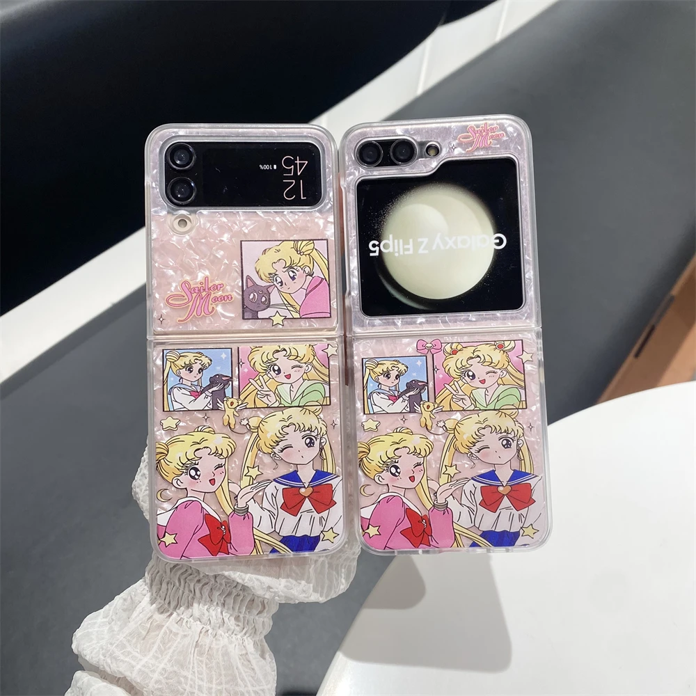 Cute Cartoon Japanese Anime Sailor Moon Phone Case For Samsung Galaxy Z Flip 7 6 5 Case Soft TPU Back Cover For Z Flip 3 4
