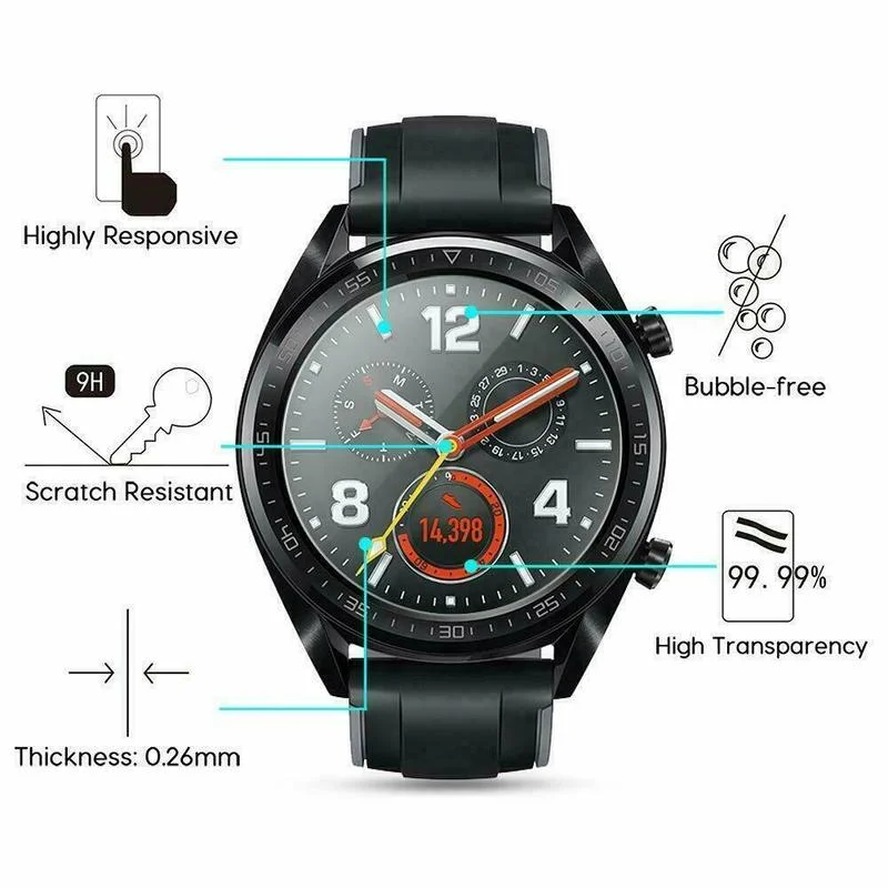 Protetores de Tela de Vidro Temperado para Huawei Watch, Película Protetora HD, Anti Scratch, Explosão Smartwatch, GT 3, GT 2 Pro