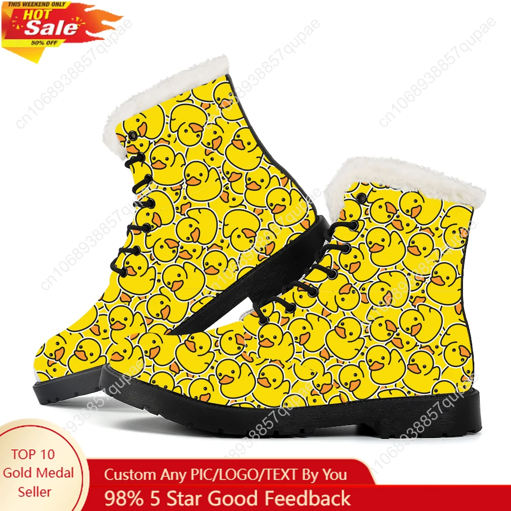 

Yellow Duck Printed Plush Boots Mens Womens Teenager Shoes Outdoor Water proof Casual Boot Lightweight Couple Customize Boots
