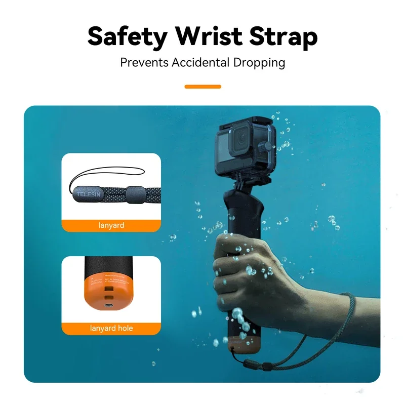 Palo de Selfie impermeable con mango flotante TELESIN, control remoto inalámbrico y correa ajustable para cámara de acción GoPro Hero9-12