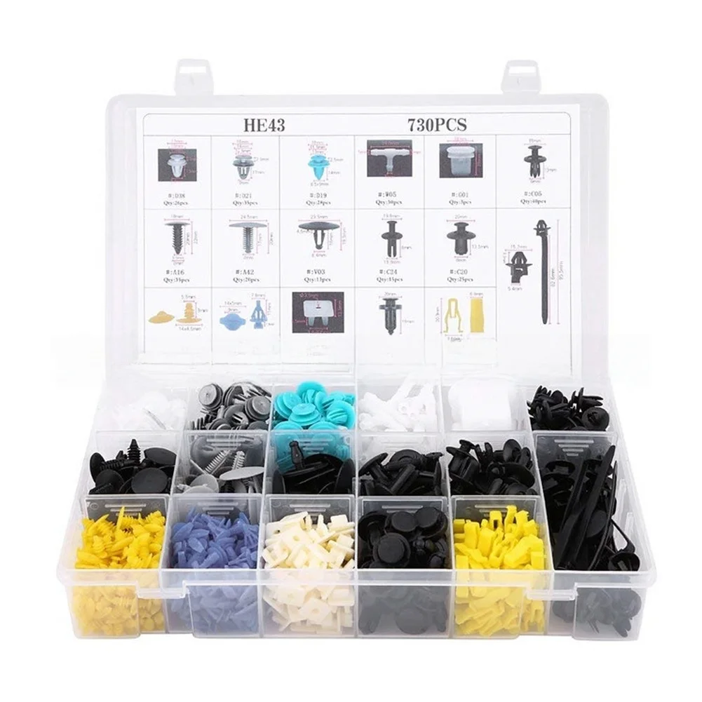 Automotive Panel Fastener Kit 730 Pieces 17 Different Bumper Clip Types for Routine Maintenance and Replacement Work