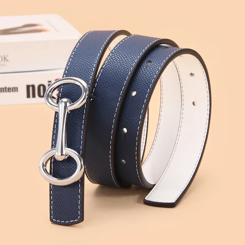 New Luxury Leather Smooth Buckle Women\'s Cowhide Thin Belt 2.5cm Simple and Fashionable Instagram Style Belt