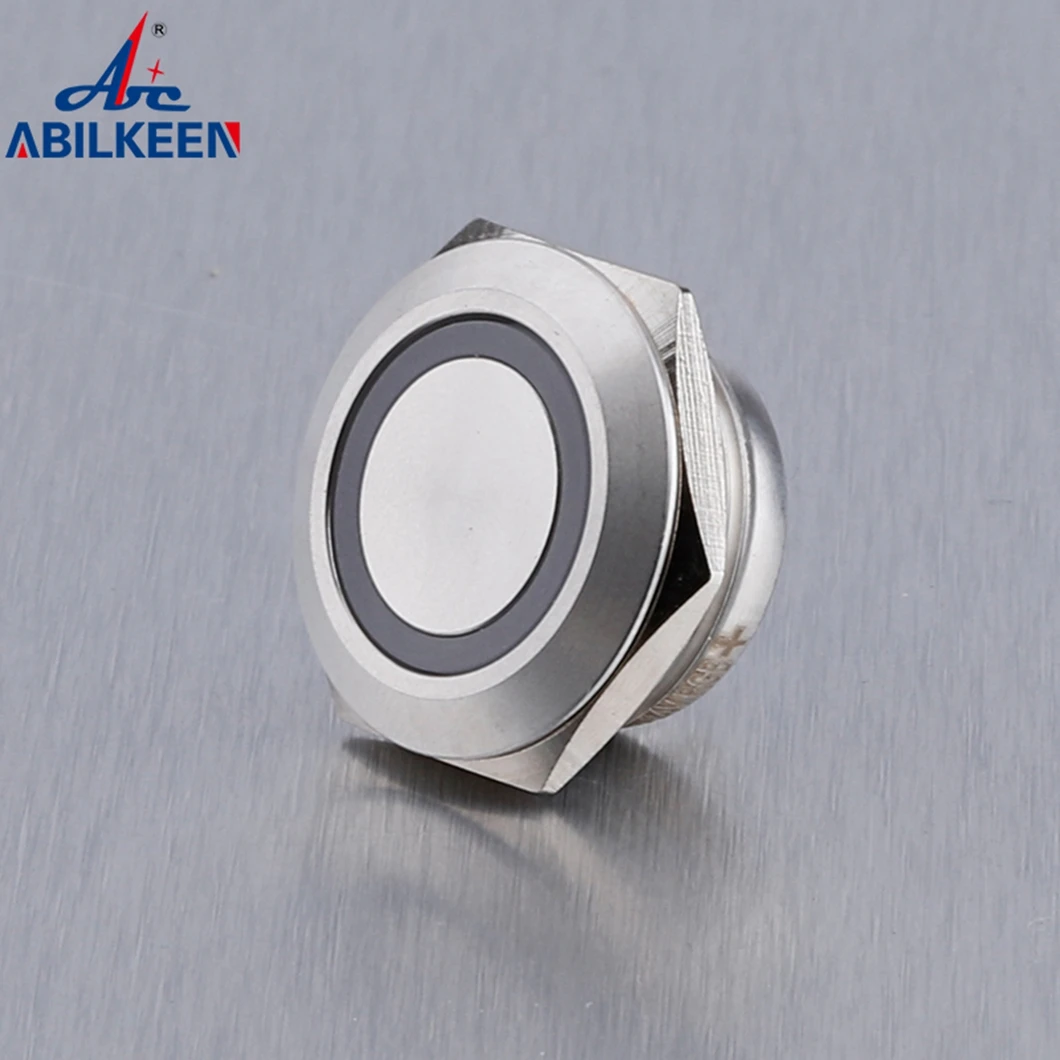 ABILKEEN 12/16/19/22MM Flat Round Head Momentary Function 1NO Metal Push Button Ultra-Thin Button Switch with LED Ring