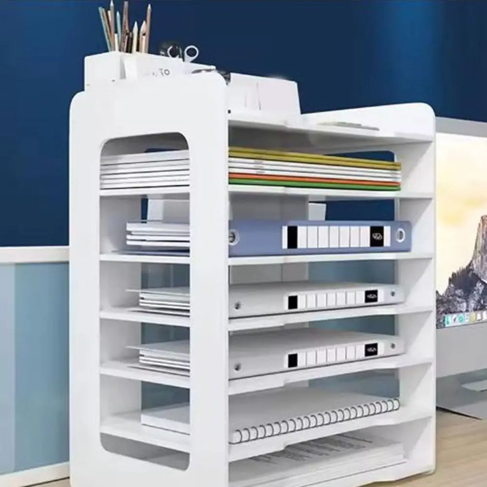 Practical PVC Multi-layer File Storage Rack Space Saving Easy Assembly File Holder Large Capacity Desk Top Shelf Office