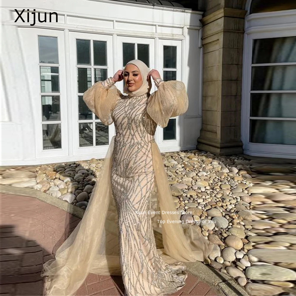 Xijun Mermaid Gogerous Evening Dresses Lace Long Prom Dresses Long Sleeves Luxury Prom Gowns Wedding Party Dresses Saudi Arabric