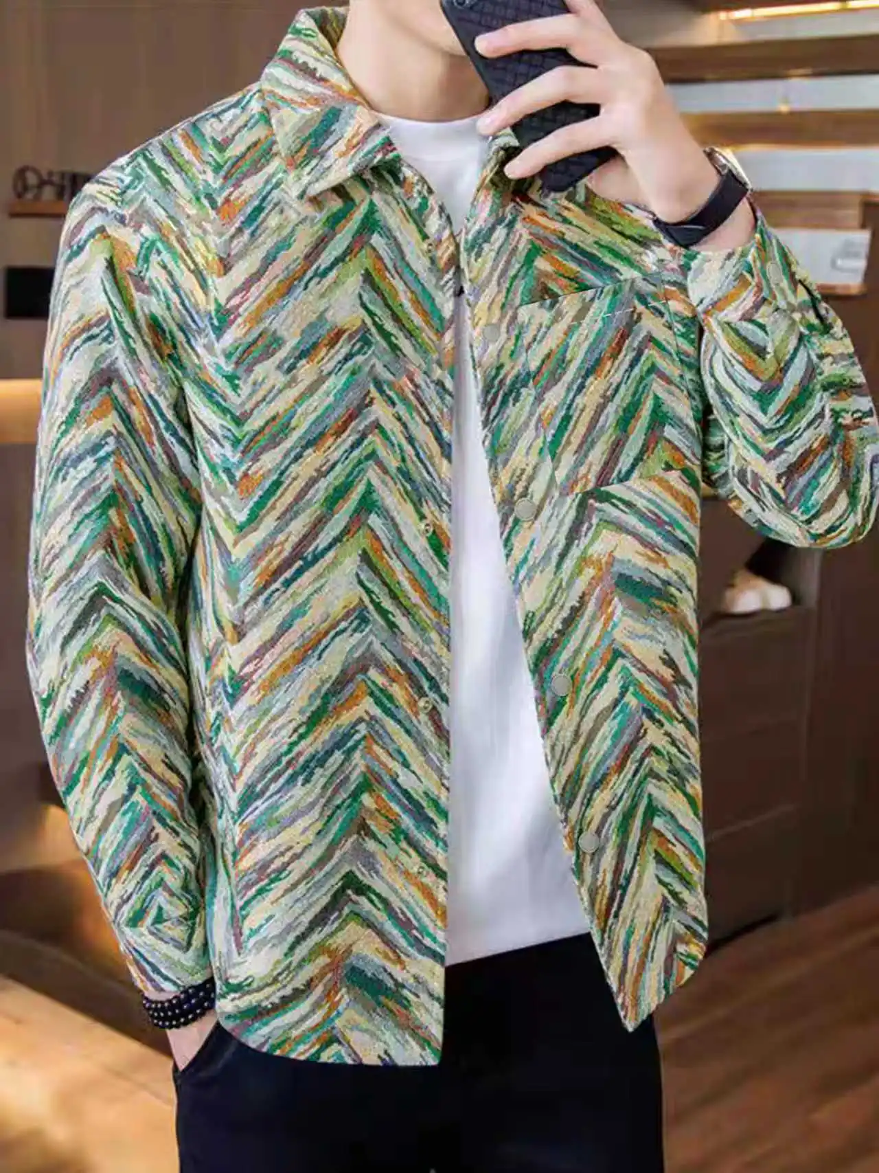 

Весенне-осенняя новая жаккардовая куртка-карго с расписными лацканами, мужская красивая повседневная модная тонкая куртка премиум-класса Ruffian