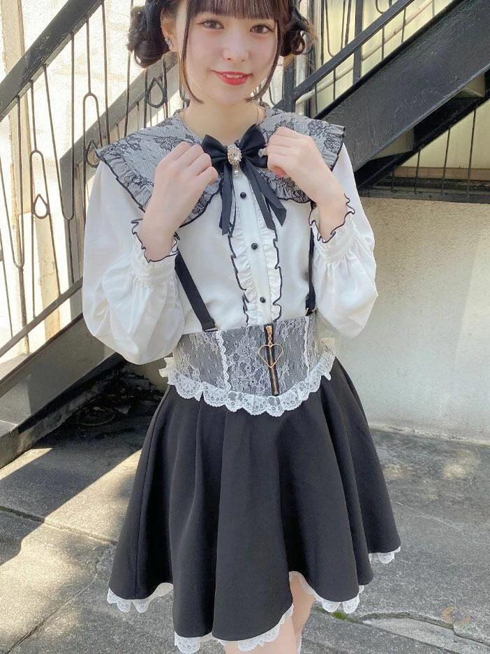 Japanese Mine Style Lace Bow Ears Doll Collar Long Sleeve Single Breasted Heart Zipper Sweet Versatile Lolita Shirt Blouse Women