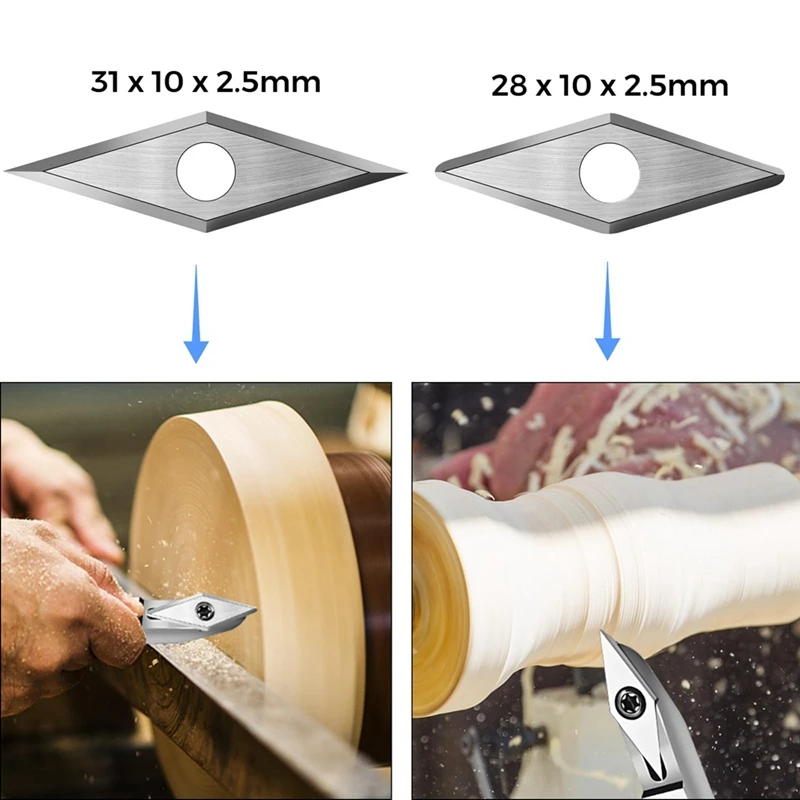 Ensemble d'inserts de fraises en carbure de tungstène, outils de tournage de tour à bois, 30x10mm, diamant, coin pointu et coin arrondi, durable, 10 pièces