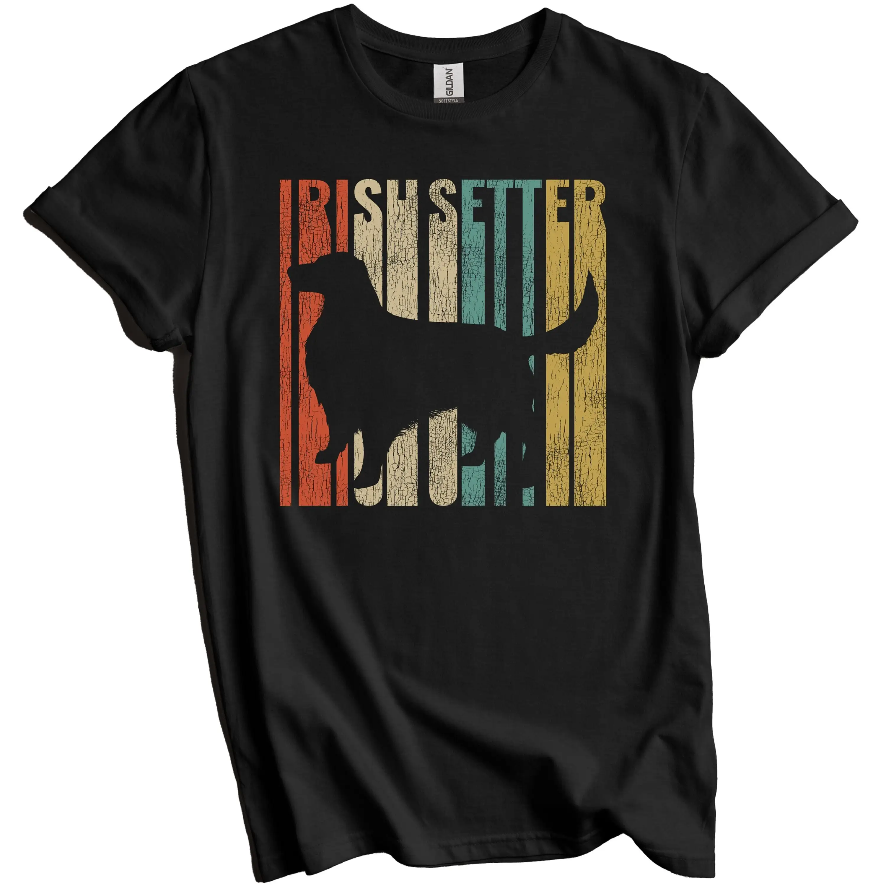 Irish Setter T Shirt Retro For Owner Vintage Style Dog Silhouette Cracked Worn Distressed Look