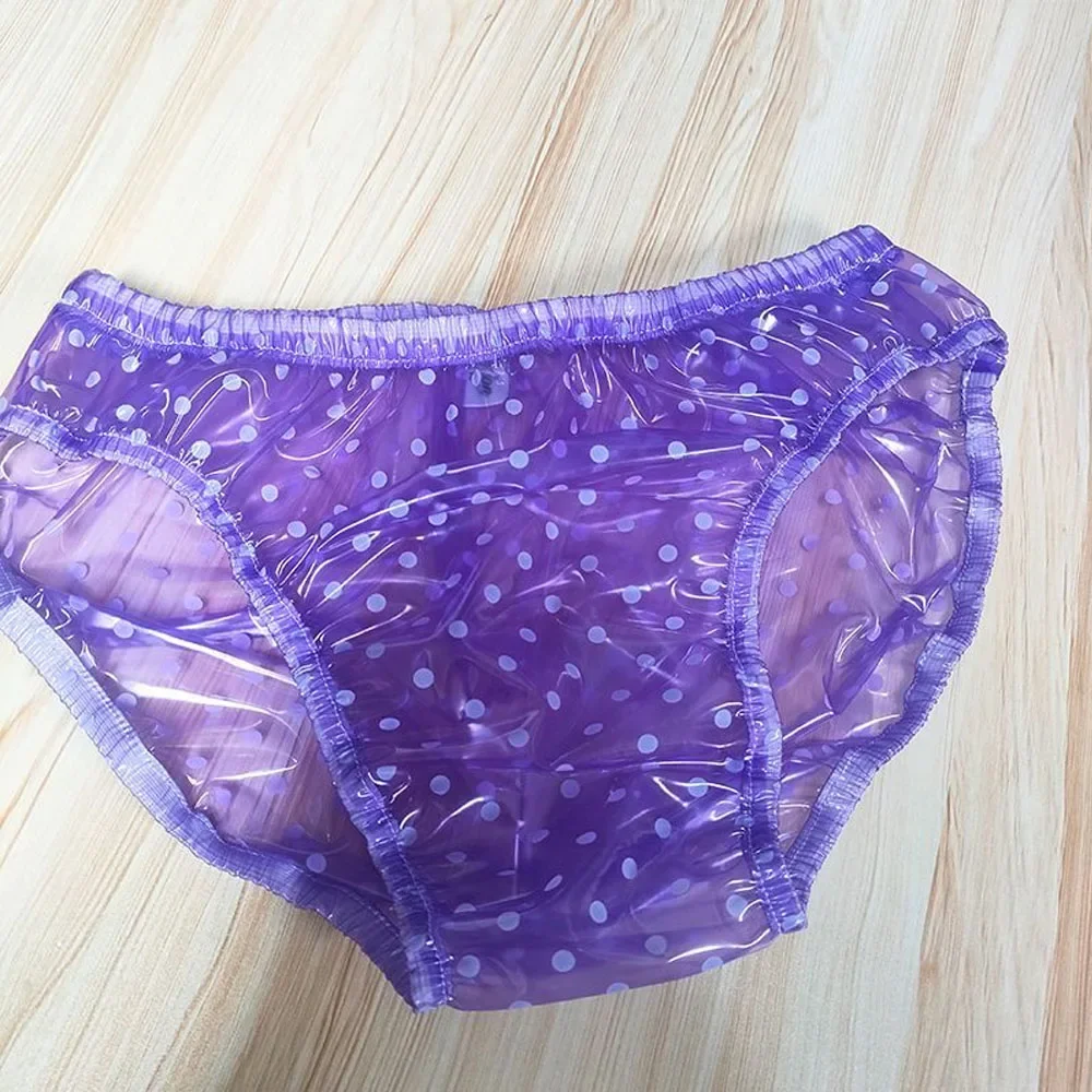 Uomo sexy a pois vedere attraverso mutande a vita bassa in PVC morbido liscio silenzioso slip in plastica ABDL mutandine per pannolini per adulti impermeabili