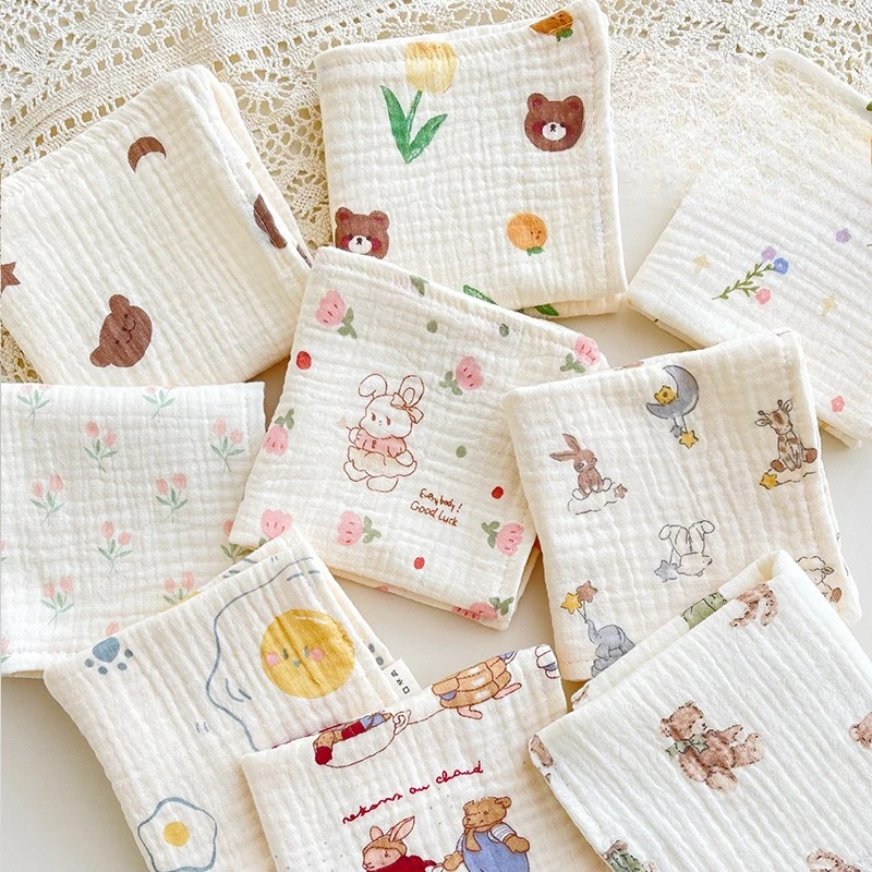 

4-слойные салфетки из чистого хлопка для младенцев, с цветочным принтом, для новорожденных, полотенце для лица, милый впитывающий платок
