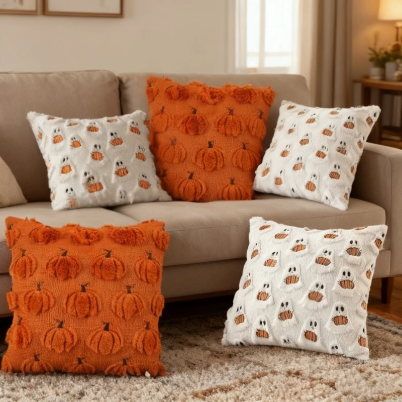 

﻿ Pumpkin Ghost Pillowcase Halloween Plush Pillow Covers Home Decoration Cute Square pillow cover Chair Sofa Bedroom Home Decor