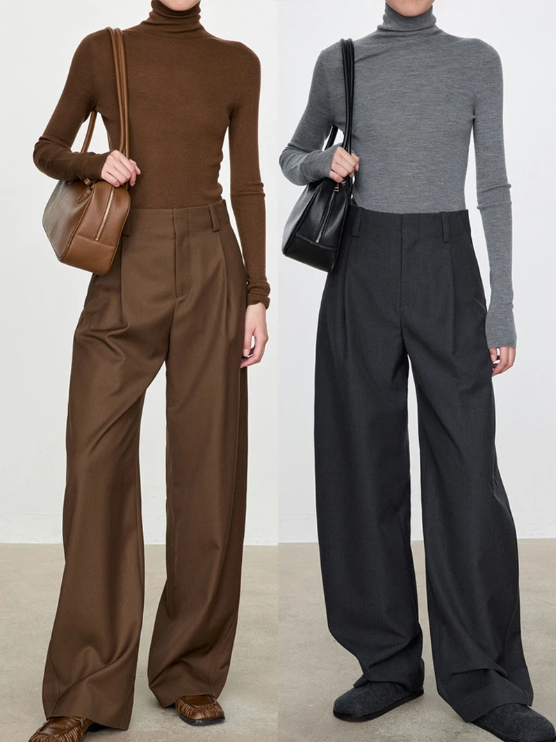 

Женские брюки TINNTINN с высокой талией, прямого кроя, в стиле INS, повседневные, длинные, из полиэфирного волокна