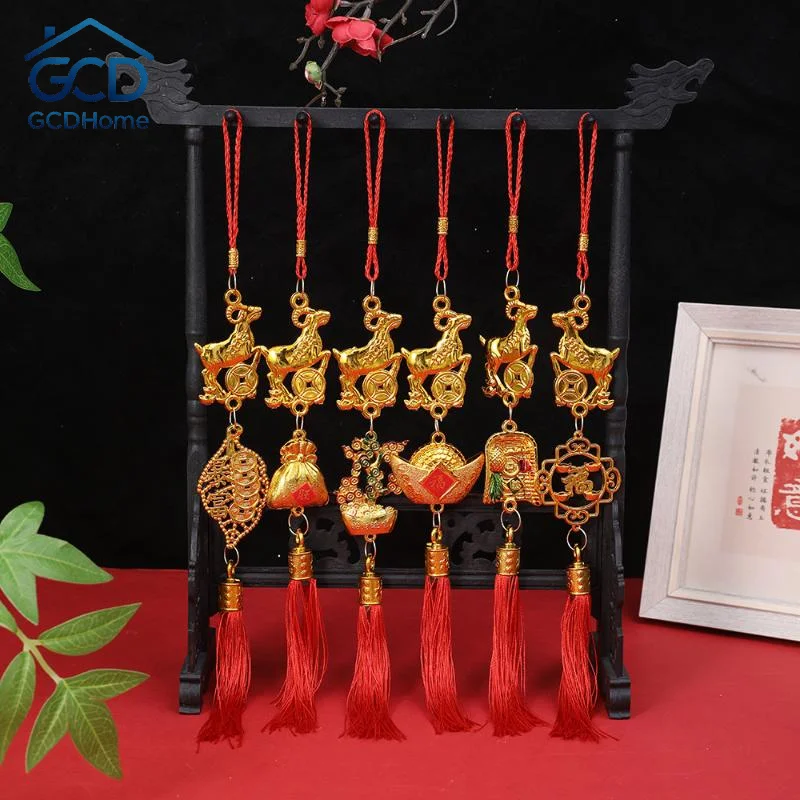 2027 Lunar New Year Goat Hanging Ornament with Red Tassel Lucky Decor for Chinese Spring Festival Window Party