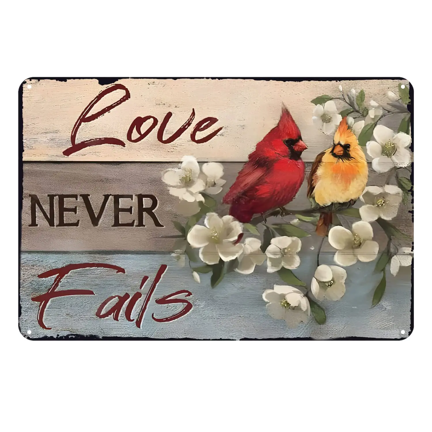 Aenaon Cardinal Bird Love Never Fails Tin Signs Retro Funny Vintage Decor for Home Bar Room Diner Garage Kitchen 8x12 Inches