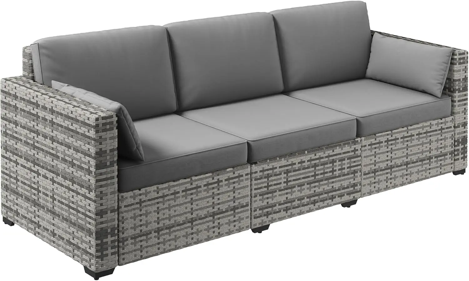 

Wicker Patio Couch, PE Rattan 3-Seat Sofa, Outdoor Furniture with Deep Seating, Cushions, Steel Frame, Gray/Sand