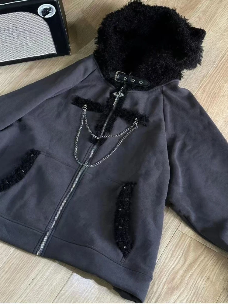 原宿 y2k ヴィンテージ スリムフィット ウエストジッパー フード付きパーカー ジャケット 女性用 カジュアル 秋冬デザイン ジッパーコート 2025年ファッション新作