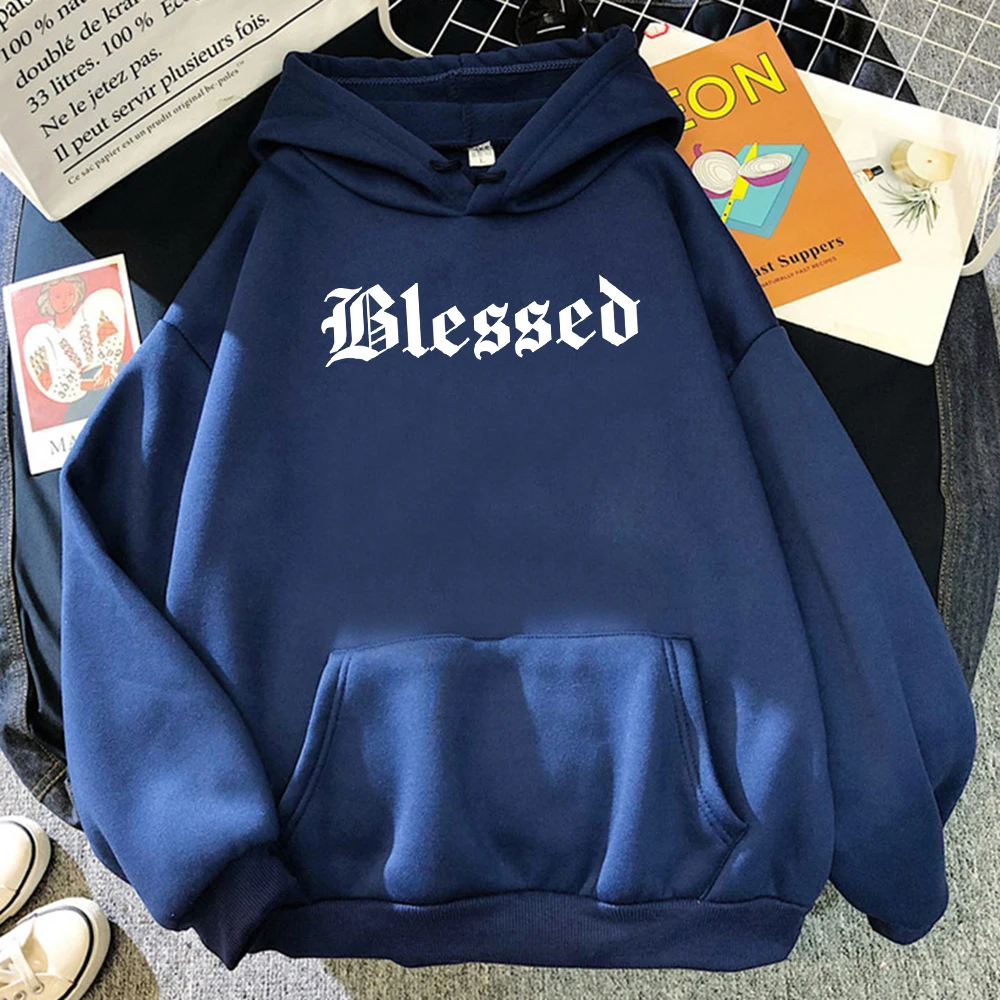 Blessed Creativity Printed Hoodies Women Street Style Hip Hop Hoody Autumn Loose Fleece Clothing Comfortable Pullover Sweatshirt