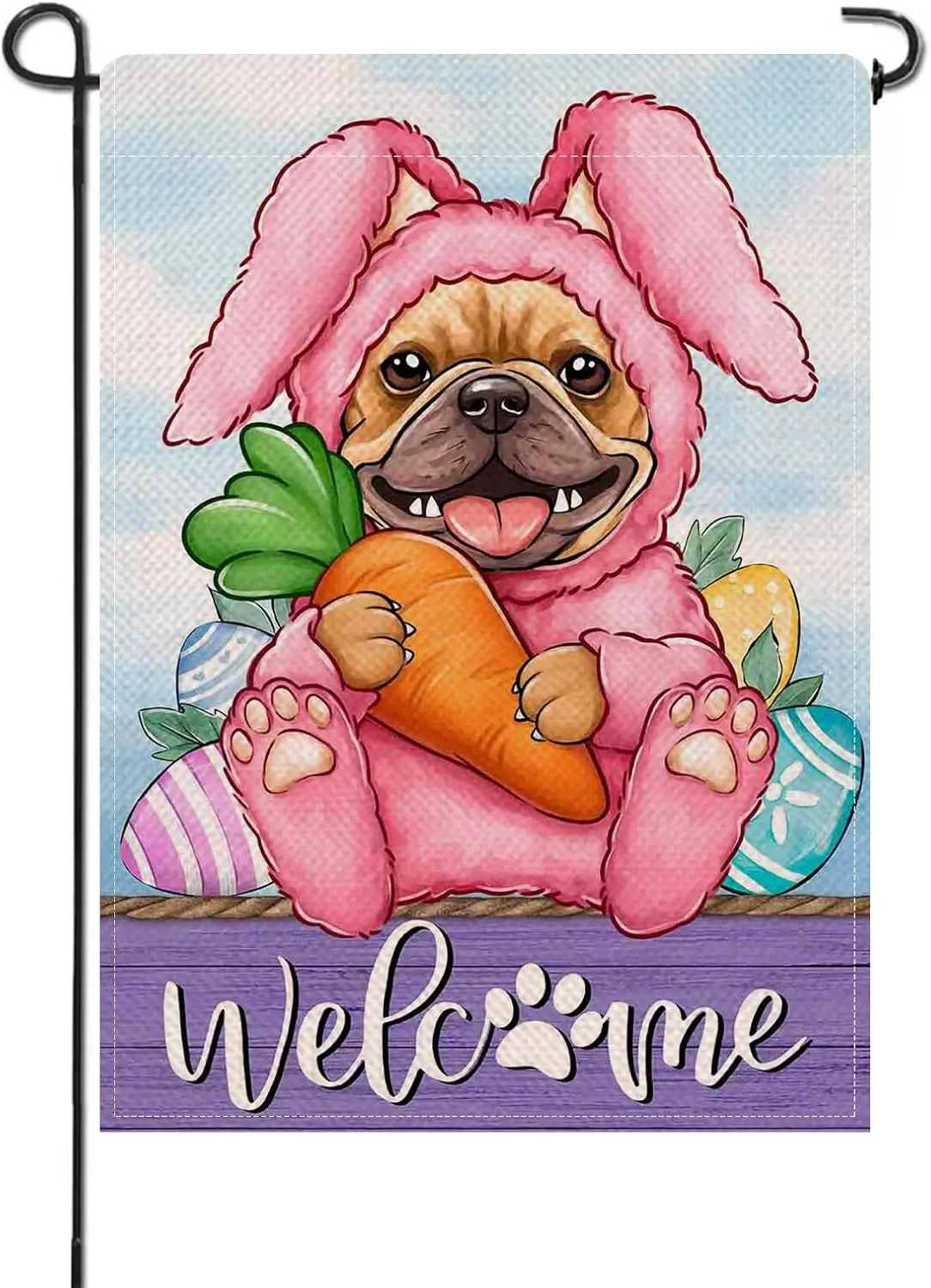 Artofy Welcome Easter Bunny Dog Small Decorative Garden Flag, French Bulldog Rabbit Yard Lawn Outside Decor Pet Lover Gift,  EEZ