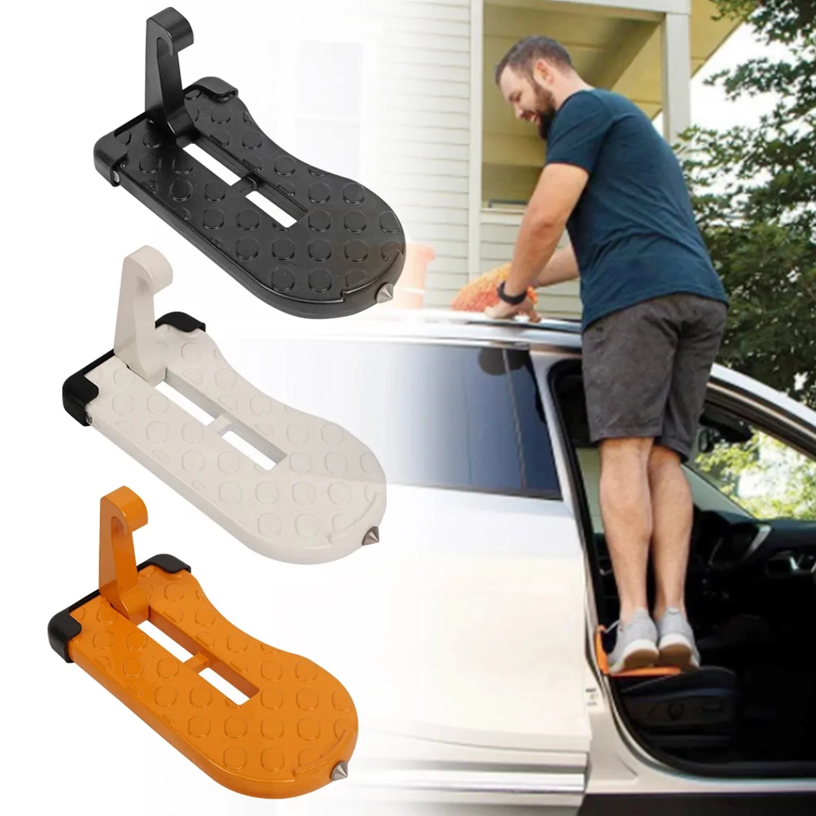 New Foldable Car Door Step Pedal Universal Auto Rooftop Luggage Ladder Hooked Foot Pegs Doorstep Safety Hammer Car Accessories