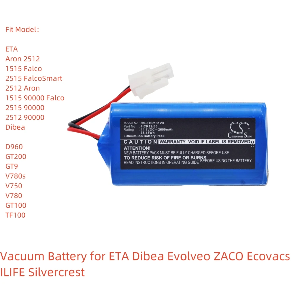 Replacement Li-ion Vacuum Battery | 14.8V, 2600mAh | Compatible with ETA, Dibea, Evolveo, ZACO, Ecovacs, ILIFE, Silvercrest Mode