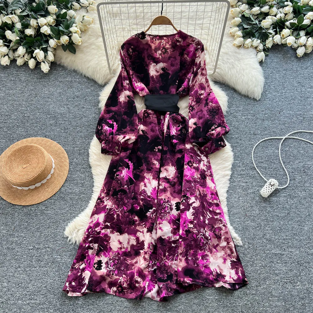 Chic vintage lanterne manches imprimer mince élégant fée mode coréenne Boho robe d'été femmes vêtements robe longue